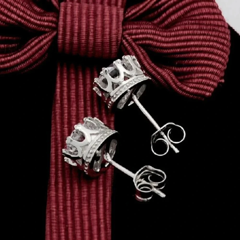 NEW 3 ctw 18k White Gold S925 Crown Stud Diamond Simulate‎ Earrings